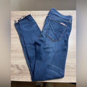 Hudson brand skinny jeans. Distressed ankles.